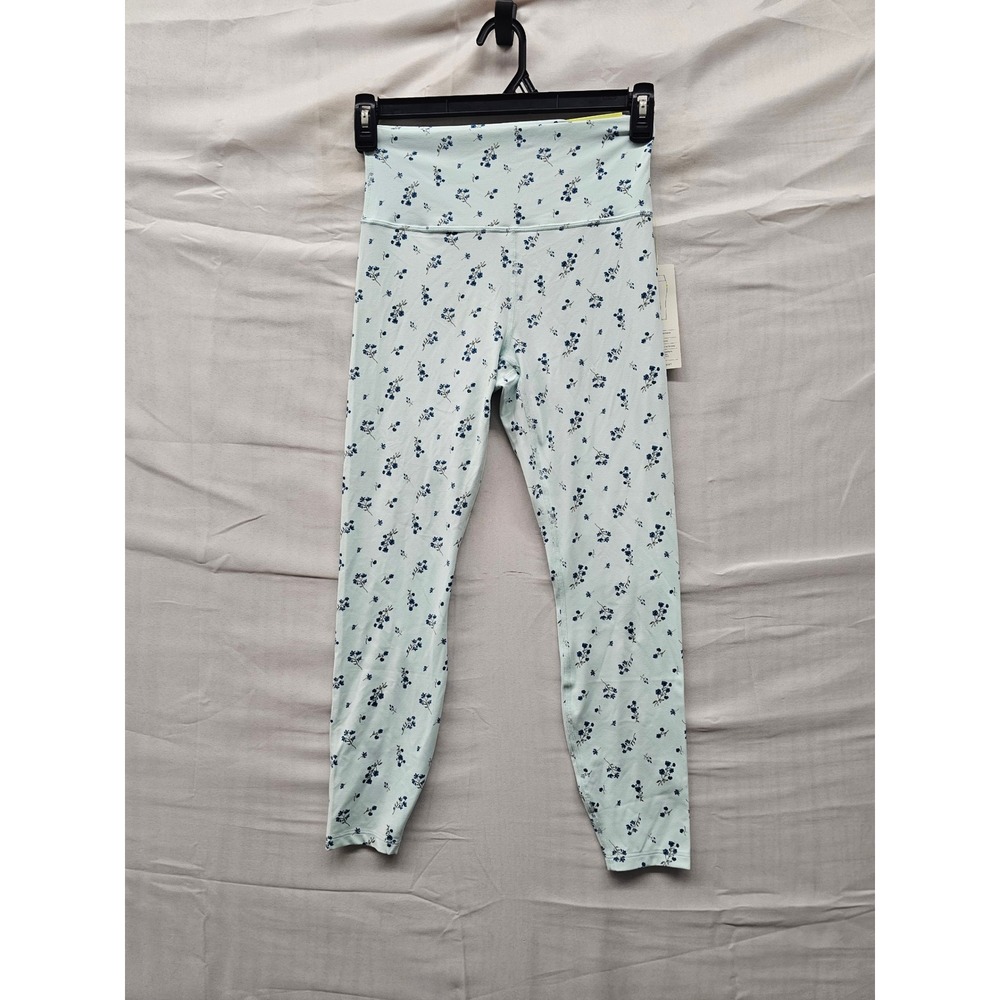 All in Motion Womens Floral High Rise 7/8 Leggings Green Nylon Blend Size Medium